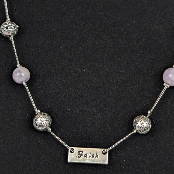 Dainty Amethyst Beaded "Faith" Necklace - Picture 5 of 6